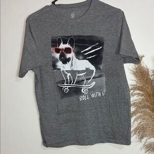 wonder nation Gray Dog Skateboard Graphic Tee with Red Sunglasses